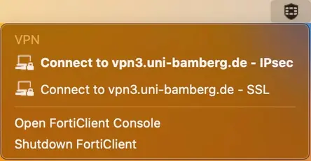 Ansicht Menleiste: Mit VPN-Uni-Bamberg verbinden