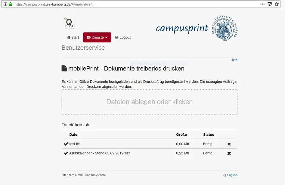 Ansicht campusprint Dienst mobilePrint