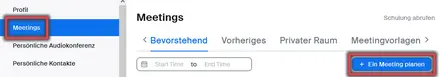 Ansicht Planen eines neuen Meetings