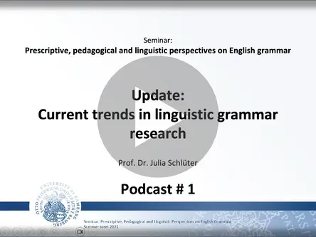 [Translate to English:] A video podcast introducing new linguistic perspectives, such as the focus on factors in the extralinguistic situation and within the speakers cognitive system. 