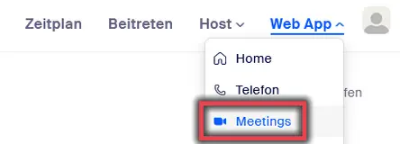 Ansicht Zoom Web App Meetings