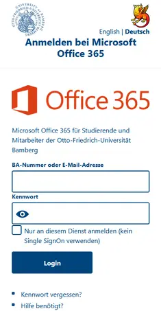 Es wird das offizielle Shibboleth Anmeldefesnter der Universit?t Bamberg gezeigt. Hier wird sich mit BA-Nummer und dem dazugeh?rigen Kennwort angemeldet.